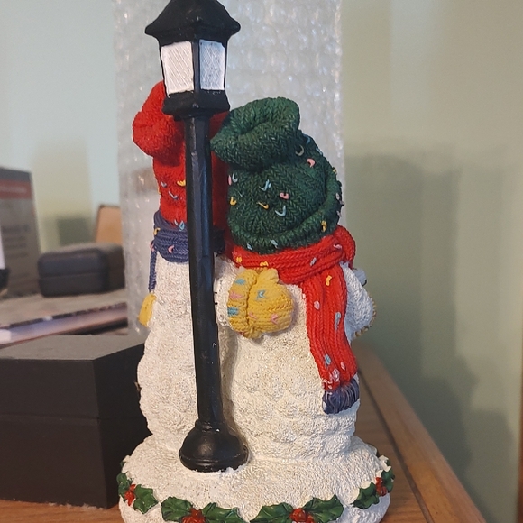 Festive Snowman Couple Resin Figurine - Picture 2 of 2
